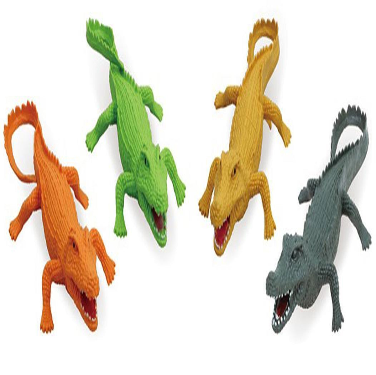 Wholesale 9-Inch Rubber Crocodile Toy Pack of Assorted Colors | Assorted Colorful Crocodile Toys (sold by the pack of 4 asst gators )