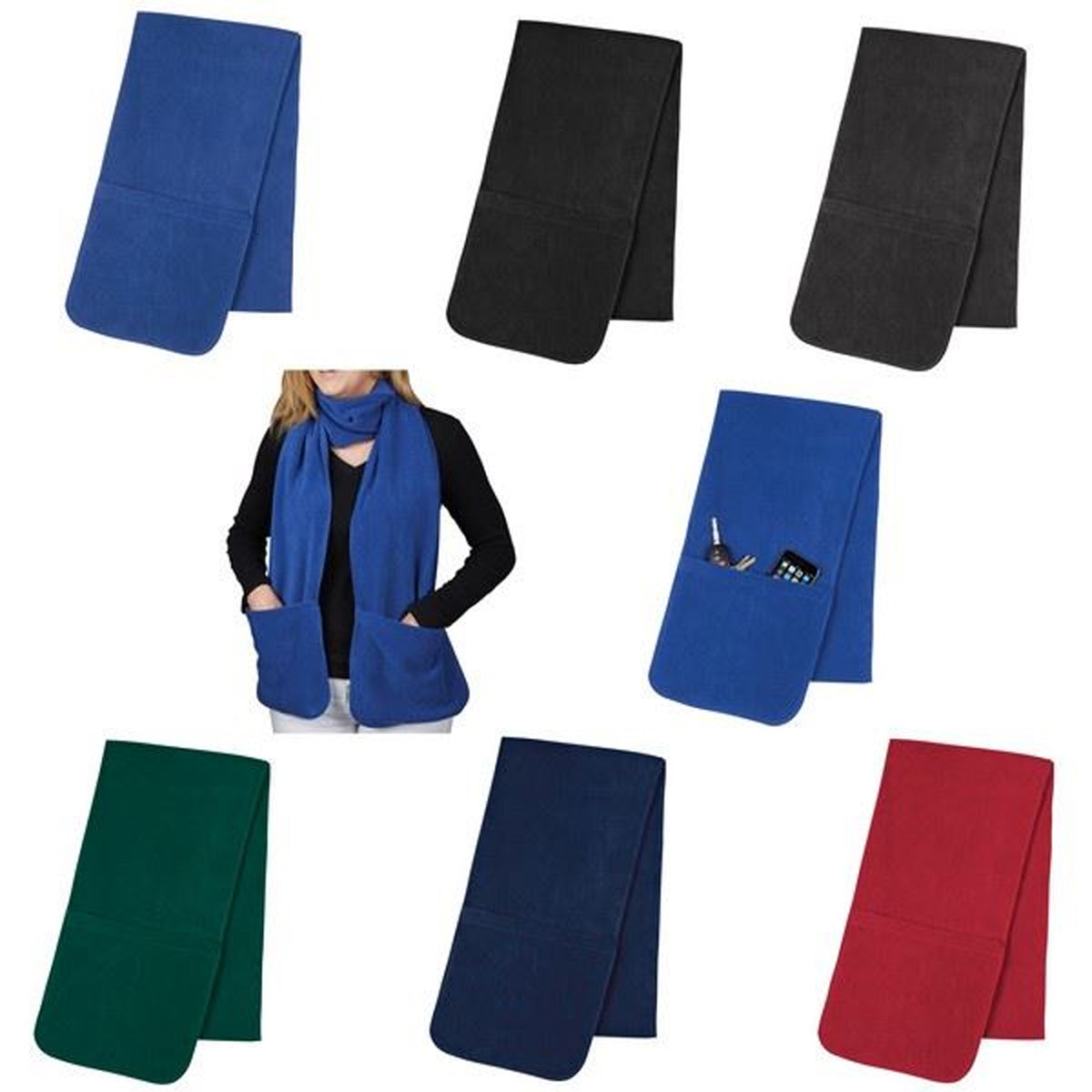 Wholesale Fleece Scarf with pocket- Assorted