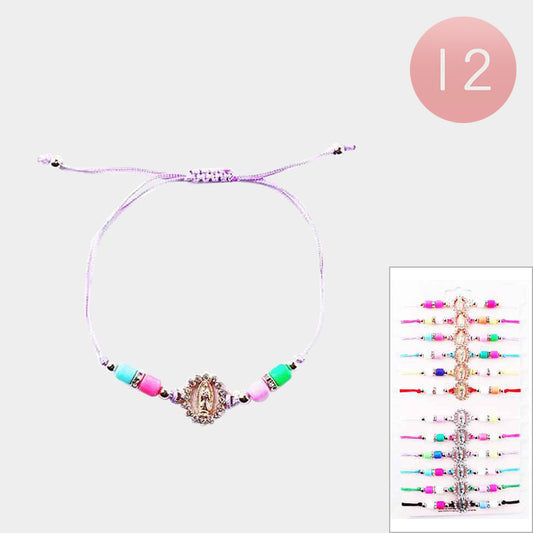 Religious Virgin Mary Accented Adjustable Bracelets (Sold by DZ=$23.88)