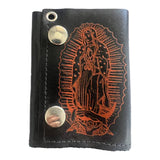 Wholesale Silver Print Guadalupe Mary Trifold Leather Wallets with Chain  Stylish With Accessory