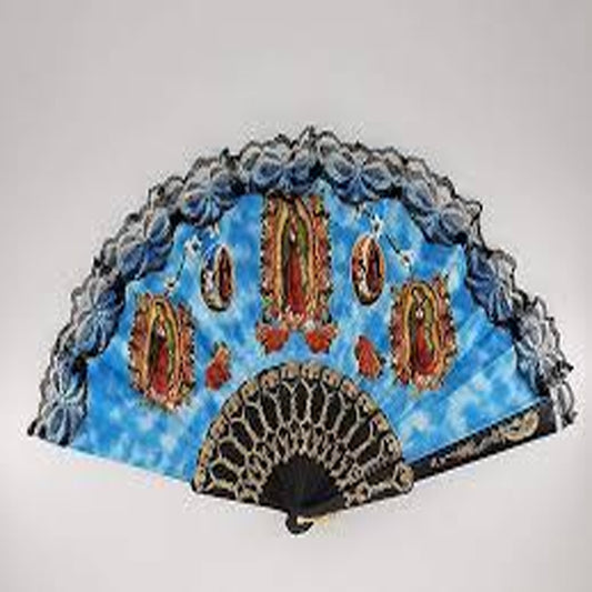 Wholesale Guadalupe Lace Cloth Hand Held Fans with Plastic Frame (Sold by DZ)