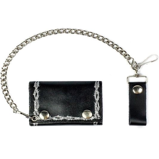 Barbed Wire Trifold Leather Wallets with Chain - High-Quality American-Made