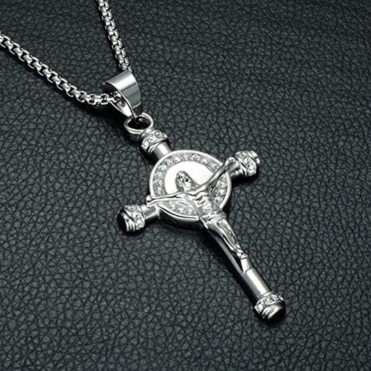 Wholesale JESUS ON SILVER CRUCIFIX CROSS ON CHAIN NECKLACE (Sold by the PIECE OR dozen)