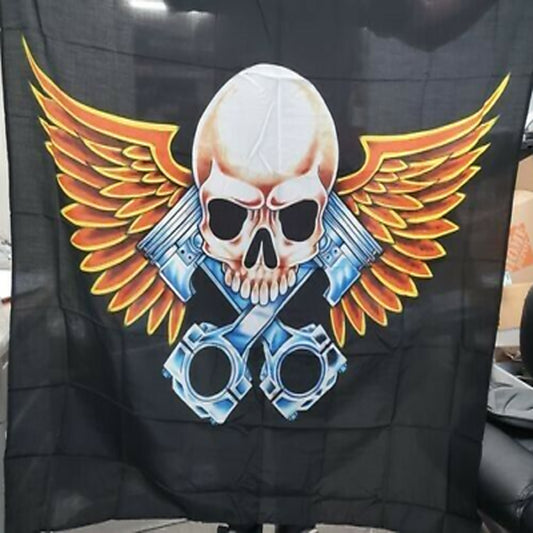 Skull with Pistons and Wings 45-Inch Wall Banner/Flag - Cloth Art Decor