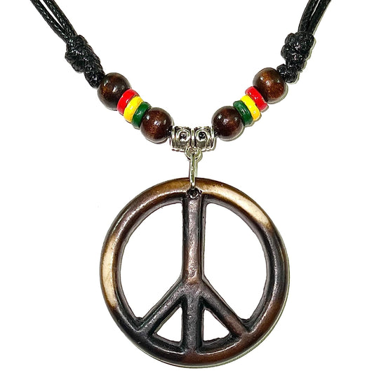 Wholesale Paua Shell Open Leather Peace Symbol Necklace | Handcrafted Unique Jewelry( sold by the piece or  dozen )