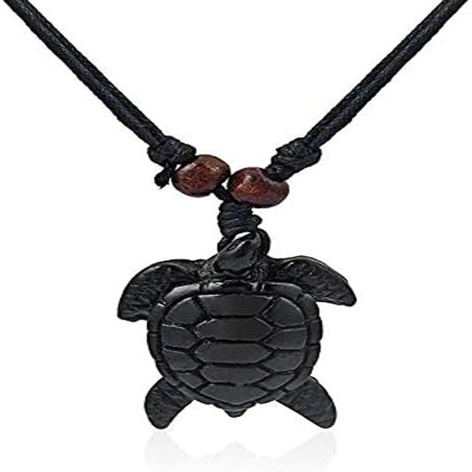 Turtle Shape Carved Black Stone 18 Inch Necklace with Pendant - (Set of 3)
