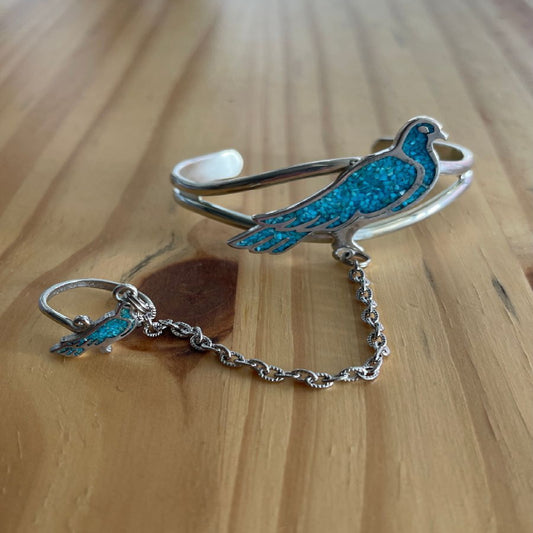 Wholesale Bird Cuff Slave Bracelet With Ring on Chain - Embrace Bohemian Elegance