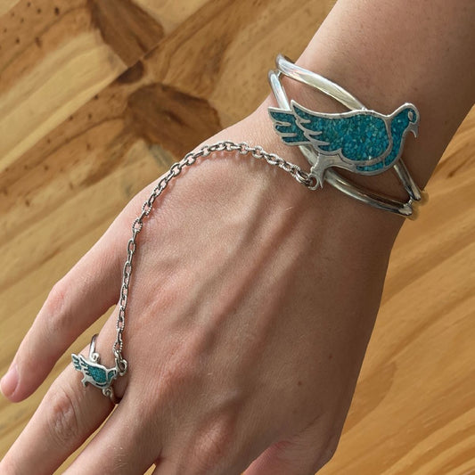 Wholesale Bird Cuff Slave Bracelet With Ring on Chain - Embrace Bohemian Elegance