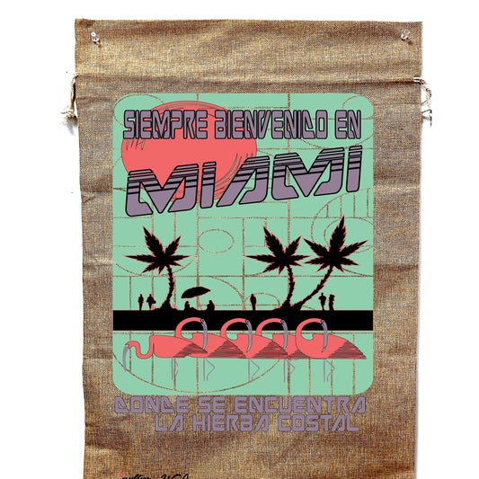 Miami Marijuana Printed Burlap Bag- Sold By Pieces