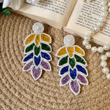 Beautiful Peacock Leaf Cascade Premium Embroidery Style Earrings For Women's