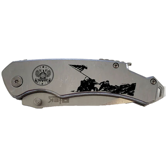 Silver Two Jima Marines Stainless Steel 8-Inch Folding Knife - Honor and Utility (Sold By Piece)