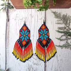 Multicolored Handmade Geometric Seed Bead Earrings For Women's Of Everyday Use