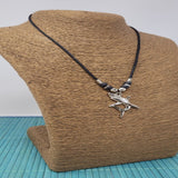 Wholesale Silver-Tone Shark Necklace with Rope Pendant | Silver on Black Beaded Necklace  ( sold by the piece or dozen )