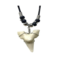 Wholesale Large Shark Tooth With Silver Beads Rope Adjustable Necklace Jewelry