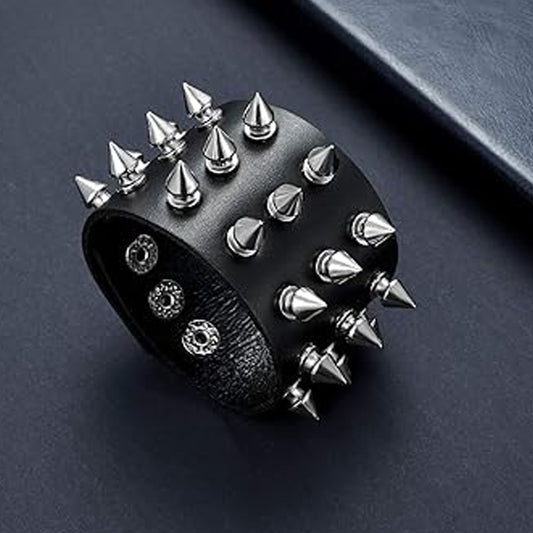 Triple Row Spiked Punk Leather Bracelets - Edgy Wrist Accessories (Sold By The Piece)
