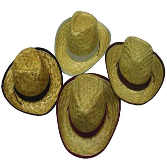 Kids Zig Zag Straw Cowboy Hats - Set of 3, Assorted Color Bands