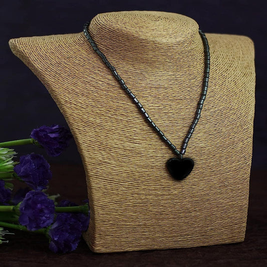 WHOLESALE Black Crystal Heart Shape Carved Necklace with Pendant - Sold by Piece