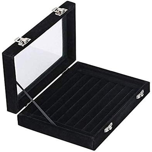 Wholesale Enclosed Glass Covered Jewelry Presentation Box Ring Tray With Pad (Sold by the piece)