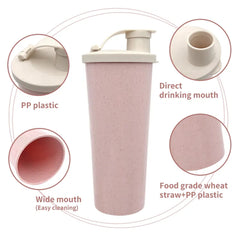 Eco- Friendly Leakproof Proteins Shaker Wheat Straw Water Bottle- 450 ml Assorted