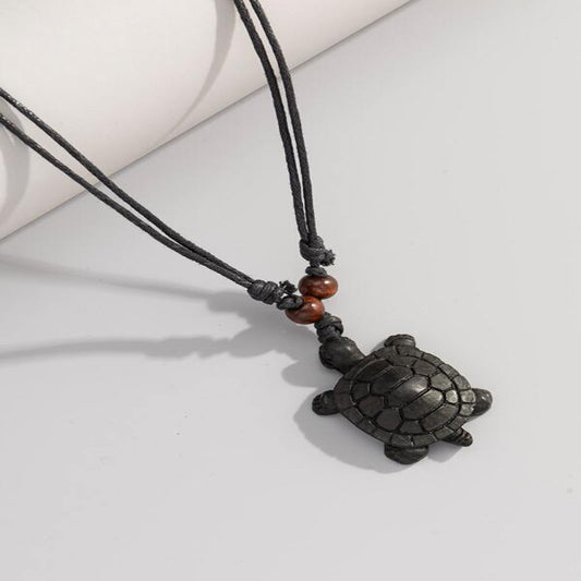 Turtle Shape Carved Black Stone 18 Inch Necklace with Pendant - (Set of 3)