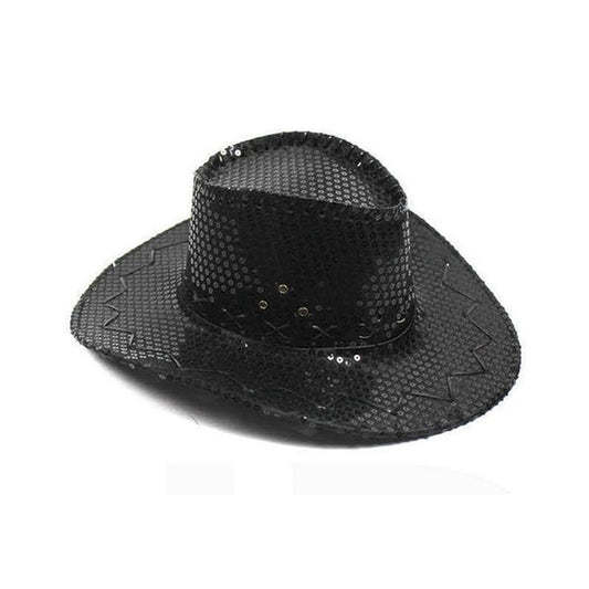 Unisex Stylish Black Sequin Cowboy Hat (Set of 3) - One Size