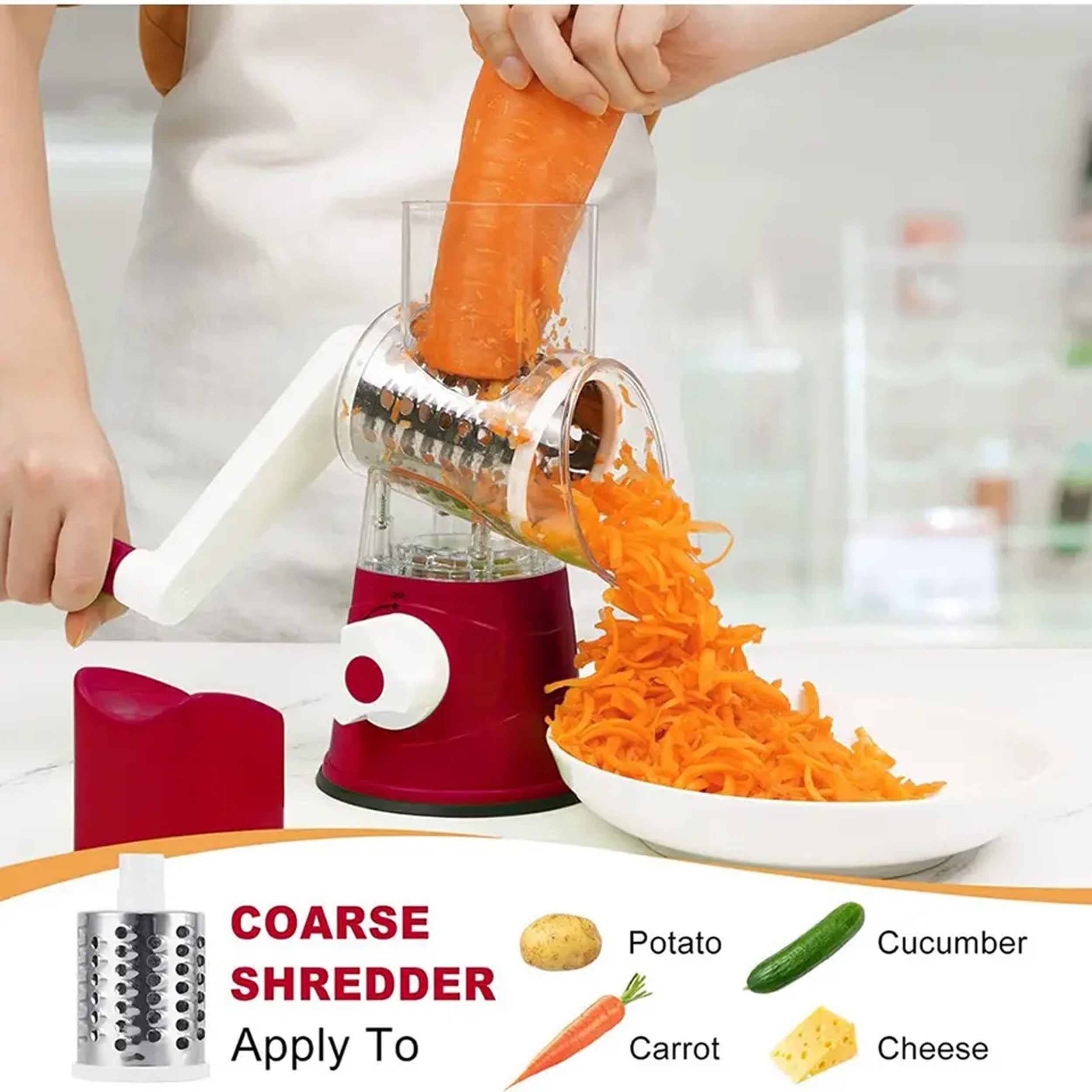 Rotary Grater Three Drum Blades Steel Slicer Grinder For Carrot Cucumber Vegetable Shredder