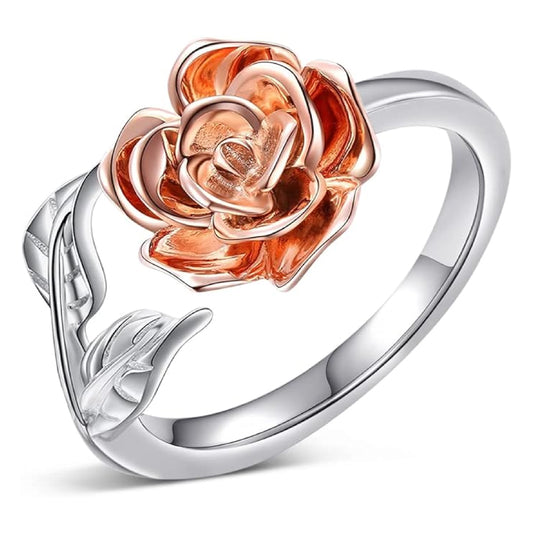Women's Adjustable Rose Flower Designs Silver Ring - Valentine's Day Gift
