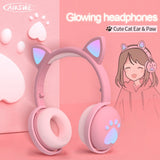 Glowing Cute LED Cat Ear Bluetooth Headphones  with Mic