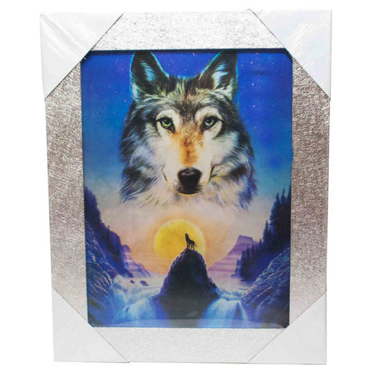 3D Wolves Picture with Silver Wood Frame For Decor Bulk