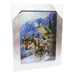 3D Wolves Picture with Silver Wood Frame For Decor Bulk