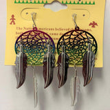 Wholesale 3-Inch Silver Dangle Ear Ring With Feathers For Ladies (Sold By Dozen)