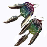 Wholesale 3-Inch Silver Dangle Ear Ring With Feathers For Ladies (Sold By Dozen)