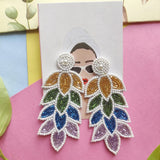 Beautiful Peacock Leaf Cascade Premium Embroidery Style Earrings For Women's