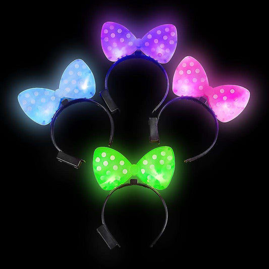 Wholesale New Plastic Polka Light Up Dot Bow Assorted Headband for Girl's (Sold By DZ)