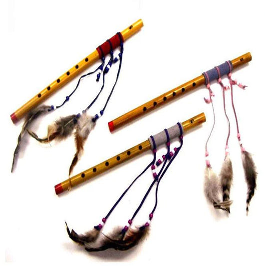 Bamboo Flutes with Feathers & Leather (Sold by the Dozen) - Assorted