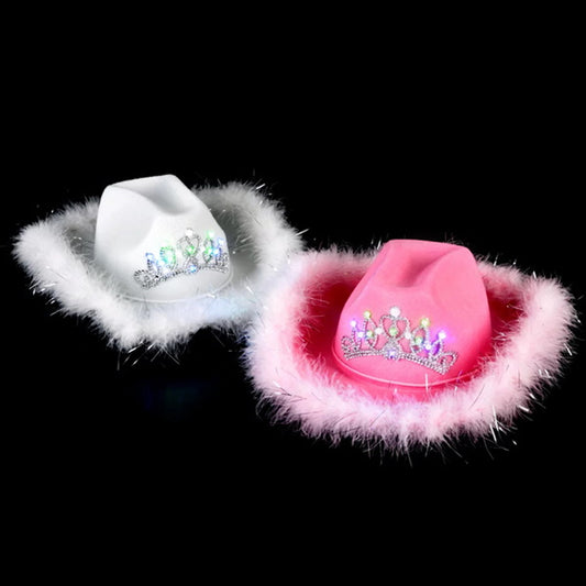 Wholesale Light Up Pink Blinking Crown Tiara Cowgirl &  Cowboy Hat (Sold By Dozen)