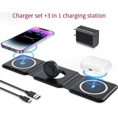 3in1 Wireless Magnetic Foldable Mat Charger For Iphones & Galaxy