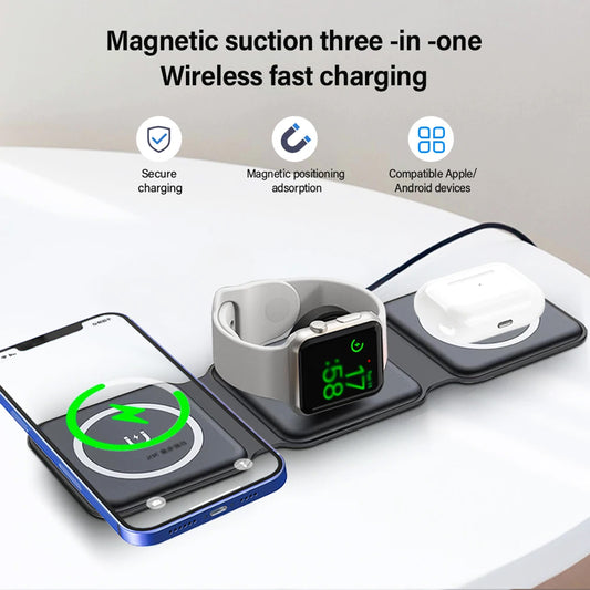 3in1 Wireless Magnetic Foldable Mat Charger For Iphones & Galaxy