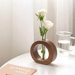 Modern Flower Vase with Wood Stand Plant