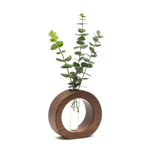 Modern Flower Vase with Wood Stand Plant