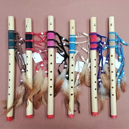 Bamboo Flutes with Feathers & Leather (Sold by the Dozen) - Assorted