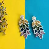 Beautiful Peacock Leaf Cascade Premium Embroidery Style Earrings For Women's