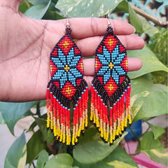 Multicolored Handmade Geometric Seed Bead Earrings For Women's Of Everyday Use