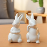 2808BA Pure White Easter Animal Miniatures Rabbit Ceramic Figurines Home Decoration China Gift, Modern Statue Desk Ornament