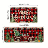 CF-82-Piece Christmas Kitchen Rug Set - Vibrant Red Truck and Buffalo Plaid Non-Slip Washable Polyester Holiday Mats for Home and Bathroom Interior Decor with Easy Cleaning and Durable Construction (40x60cm & 40x120cm)