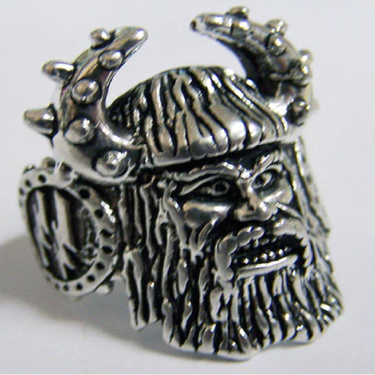 Wholesale Viking Head With Horn Hat Designs Biker Ring - Assorted Sizes