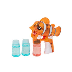 Bubble Gun Lights & Sound Clear Fish Bubble Gun Bubble Solution & Batteries Included Packaged for Retail
