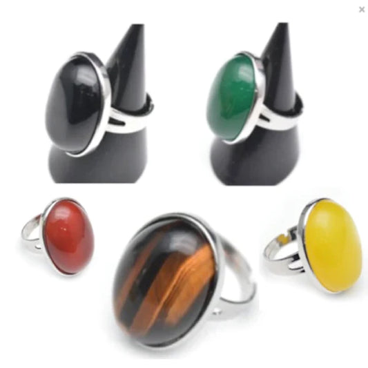 Wholesale Agate Stone Adjustable Metal Silver Rings - Assorted Colors