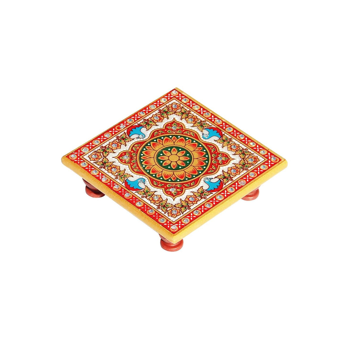 Handicrafts Paradise Intricate Floral Painted Marble Chowki