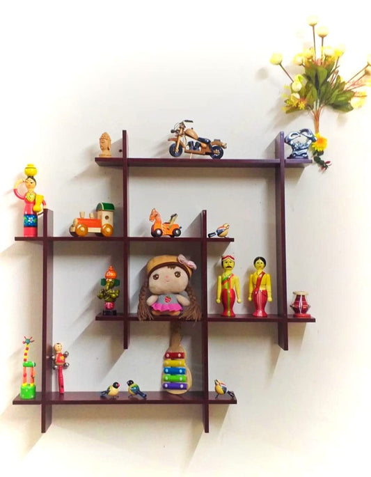 Wooden Dual Squares Wall Shelf